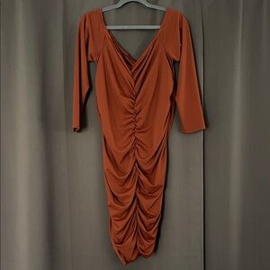 Elegant Rust Ruched Dress